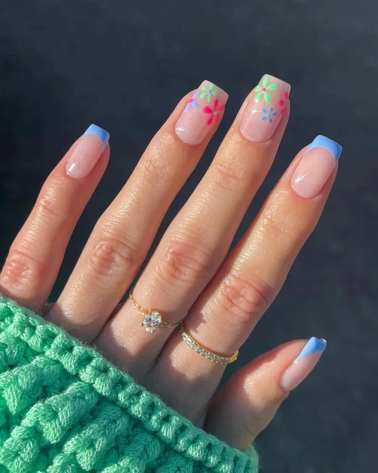 Bright Tips Florals Nails