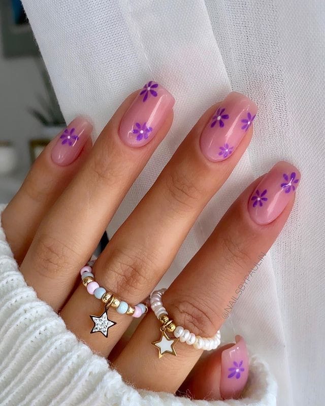 Just Purple floral acrylic nails