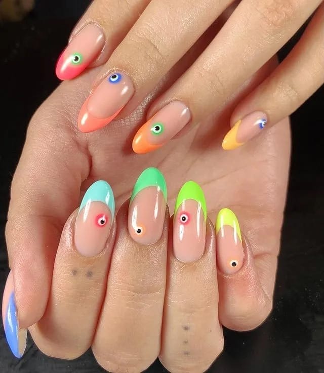 All Rainbow Evil Eye Nails