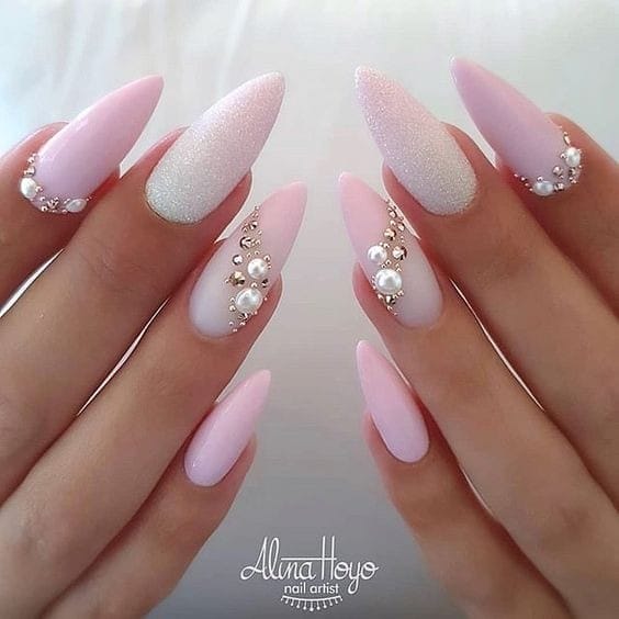 Matte pink and white glitter Wedding Guests Nails 