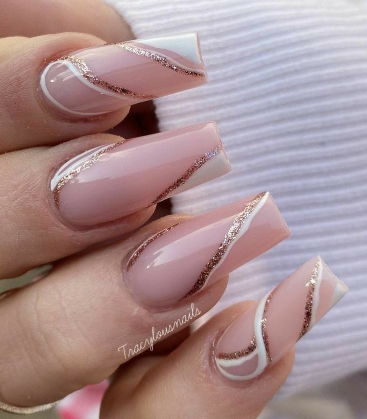 Simple Wedding gold strips Coffin Nails