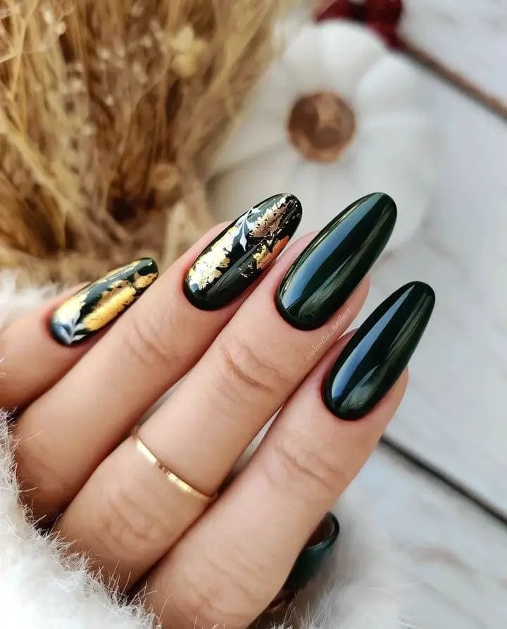 Forest Green nails with gold foil