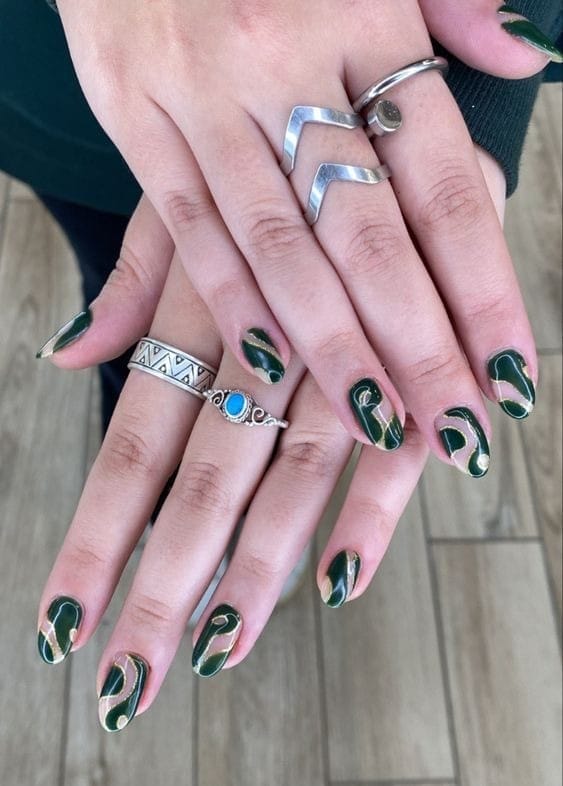 Forest Green Collage nails