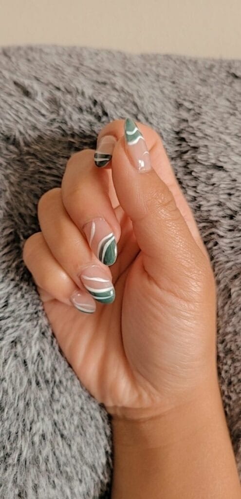 Minimalist Forest Green with White Details nails