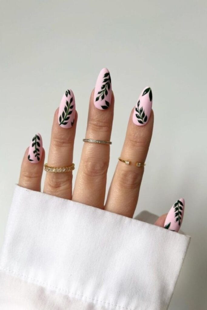 Forest Green and Pink nails