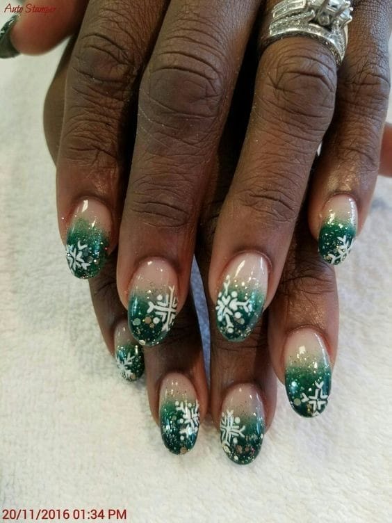 Christmas Sparkle green forest nails