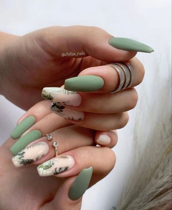 Muted forest Green Color nails