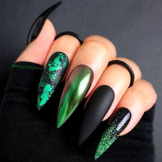 green & Black forest nails 