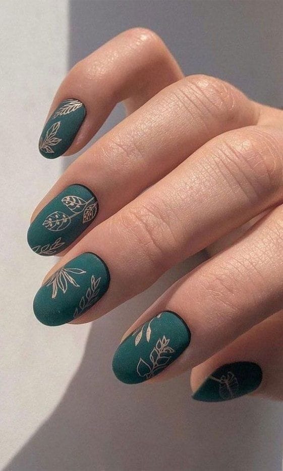 Green with Botanicals forest nails