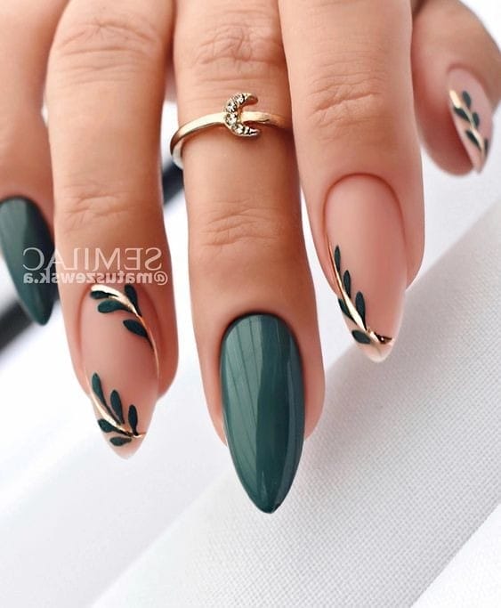 nude green forest nails