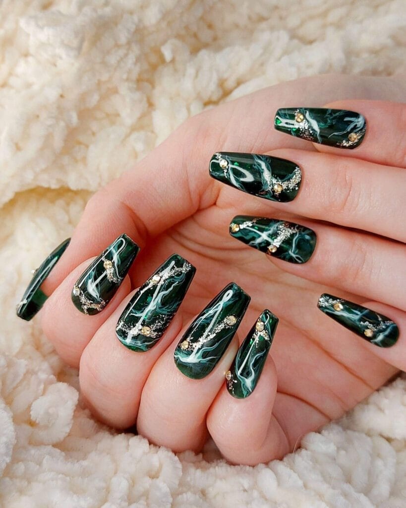  Emerald Green Marble Nails