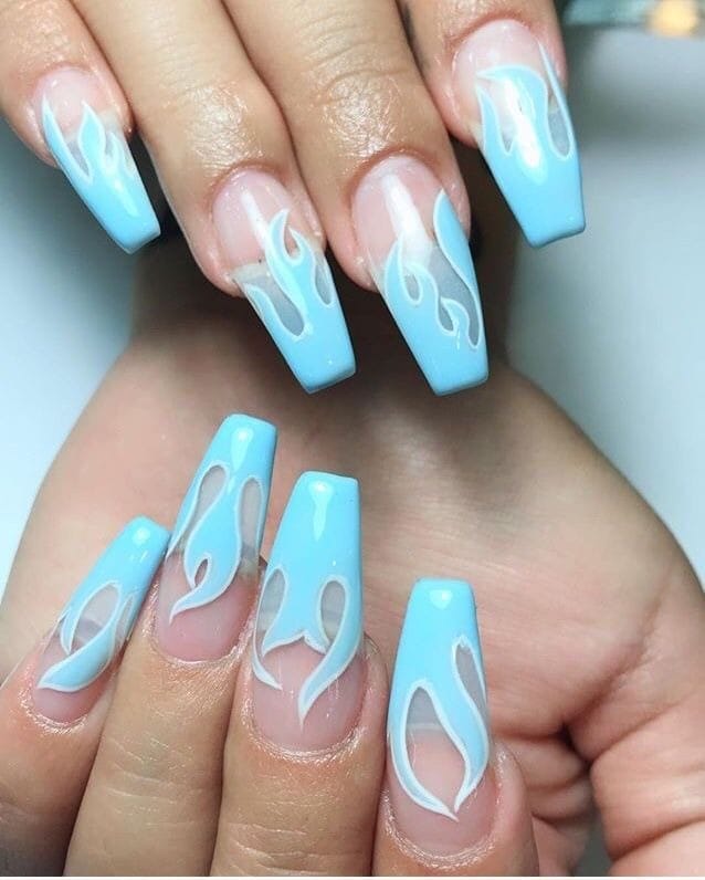 tiffany Blue Flames nails