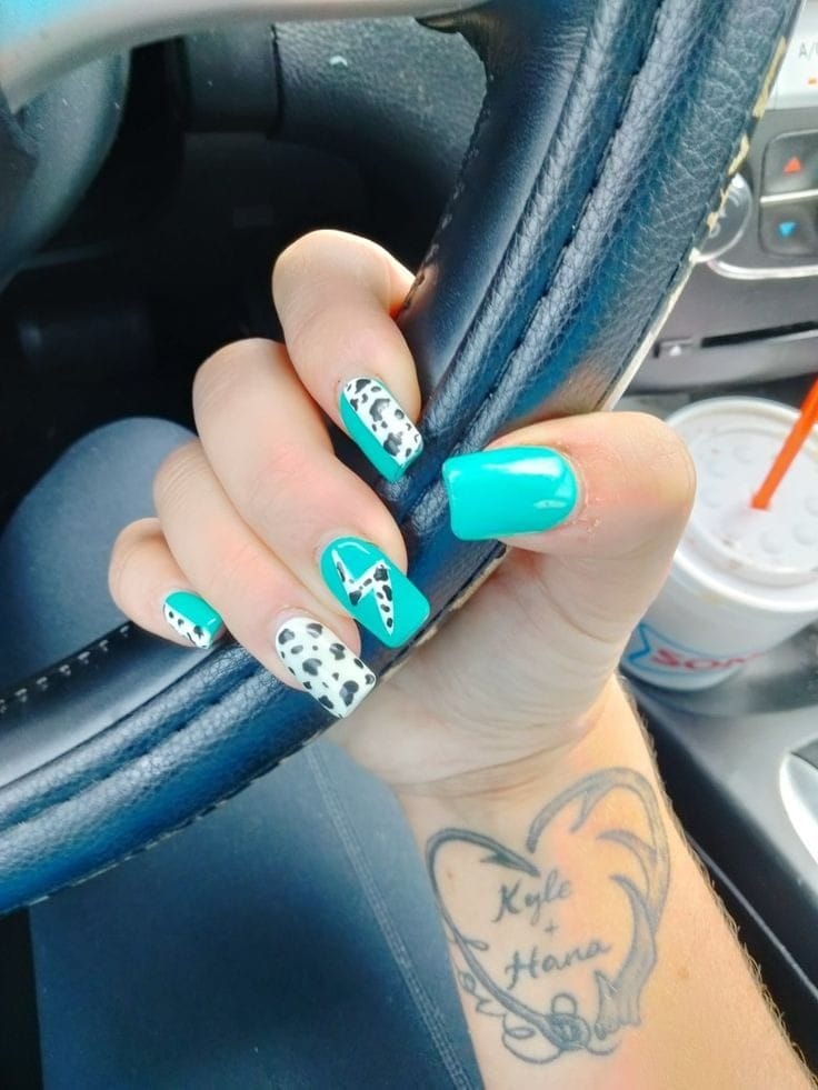 Tiffany Blue + Cow Print nails
