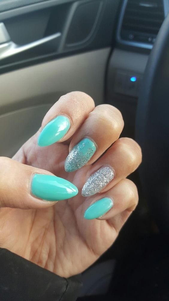 Tiffany Blue and Silver Combo nails
