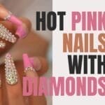 Hot pink nails with diamonds